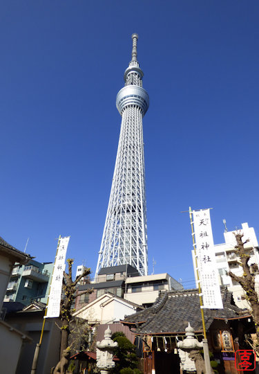 拝殿と東京スカイツリー